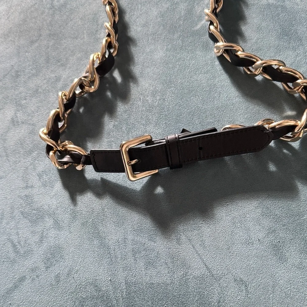 H&M Elegant Gold and Black Chain Belt